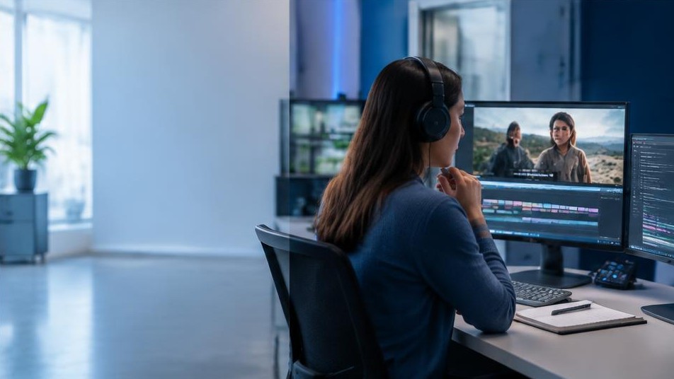 Caption accessibility specialist reviewing video