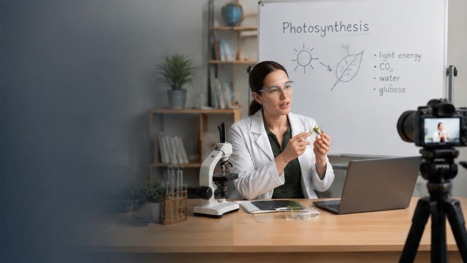 Teacher recording a science lesson