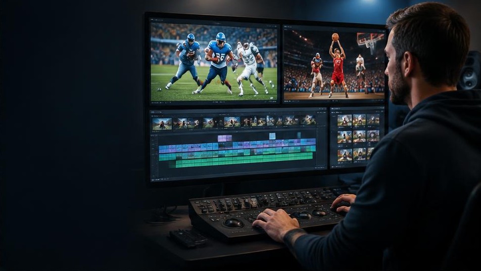 Editor assembling sports highlights